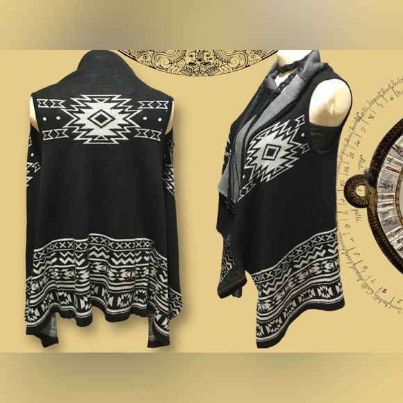 Oversized Open Front Tribal Print Pattern Waterfall Cardigan - Picture 7 of 11